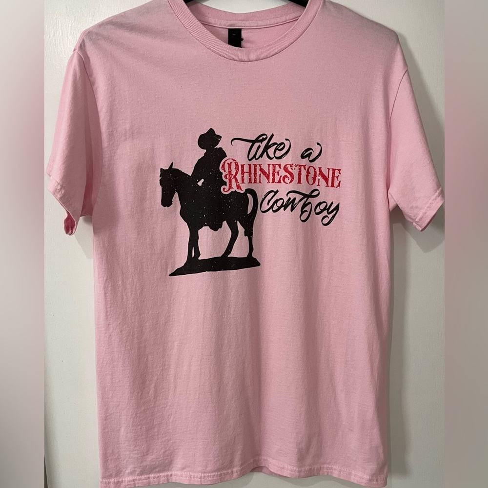 NWOT Pink Rhinestone Cowboy Graphic T-Shirt for KIDS or WOMEN - Size L